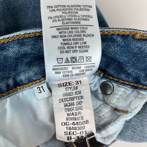 Hudson Jeans Women’s 31 Bacara Crop Straight Cuffed MONMARTRE Medium Wash - Picture 14 of 14